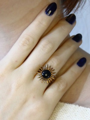 Esha Doğal Taş Oniks Doğal Taşlı Antik Güneş Model Kadın Ayarlanabillir Yüzük EUY73O