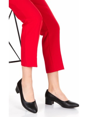 MFT Ayakkabı Kadın Kısa Kalın Topuklu Günlük Ayakkabı Siyah