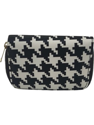 Piramit Bayan Cüzdan Kazayağı Desen Siyah Beyaz
