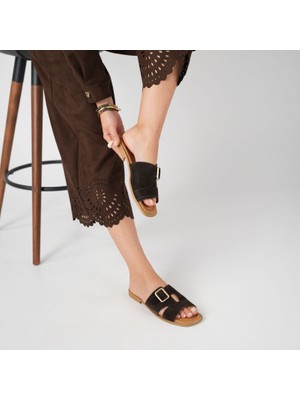 Ametist Bellini Kahve Süet Tokalı Gerçek Deri Kadın Terlik