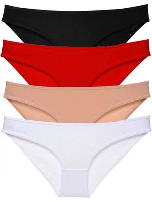 MiraLive 4 Adet Süper Eko Set Likralı Kadın Slip Külot Siyah Kırmızı Ten Beyaz