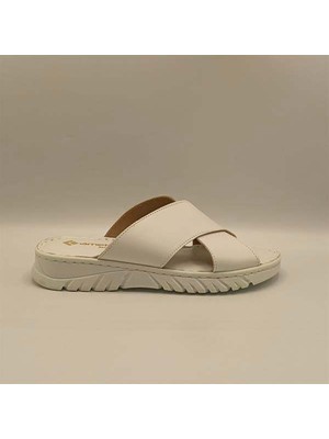 Ametist Alessia Beyaz Deri Comfort  Kadın  Terlik