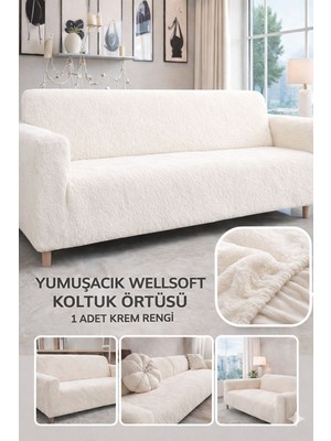 Btf Home Yumuşacık Welsoft Koltuk Örtüsü Kaymaz Esnek Düz Krem Renk 3 Kişilik 1 Parça
