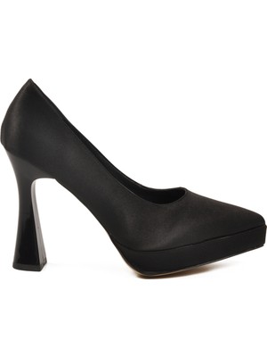 Ayakmod Siyah Saten Kadın Topuklu Ayakkabı 448206 Z