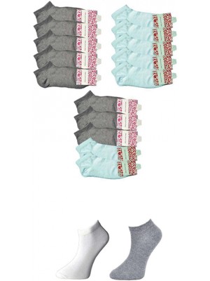 MiraLive Gri ve Beyaz Kadın Bilek Çorap 15 Çift