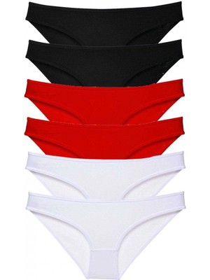 MiraLive 6 Adet Süper Eko Set Likralı Kadın Slip Külot Siyah Kırmızı Beyaz