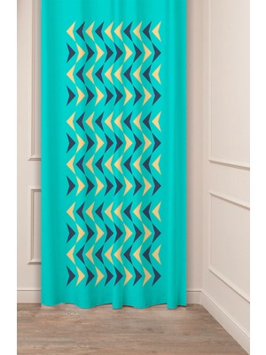 Greendecor Geometrik Çizgi Şekiller Özel Tasarım Desenli Dijital Baskılı (Tek Kanat) Modern Şık Fon Perde