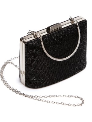 MFT Ayakkabı Kadın Taşlı Abiye Portföy Clutch Zincir Askılı Çanta Siyah
