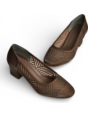Fox Shoes Y820850104 Kahverengi Kumaş Kalın Topuklu Kadıın Ayakkabı