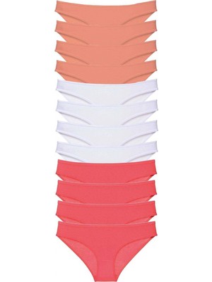 MiraLive 12 Adet Süper Eko Set Likralı Kadın Slip Külot Pudra Beyaz Fuşya