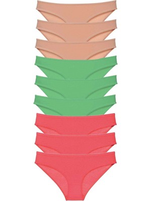 MiraLive 9 Adet Süper Eko Set Likralı Kadın Slip Külot Ten Yeşil Fuşya