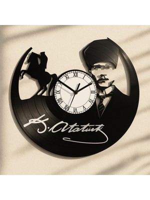 PremiumPort El Yapımı Atatürk Silueti Vinil Plak Duvar Saati, Şık ve Çevre Dostu Tasarım