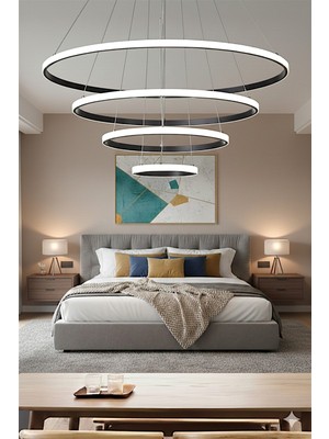 Ece Aydınlatma Frieza 4 Halkalı Beyaz Işıklı Modern LED Avize