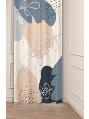Greendecor Bohem Yaprak Desenli Dijital Baskılı Fon Perde (Tek Kanat) Pastel Renkli Modern Tasarımlı  Fon Perde