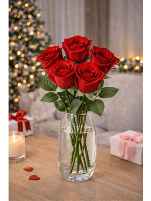 BRANDSMITHS Gerçekçi Görünümlü Yapay Kırmızı Gül