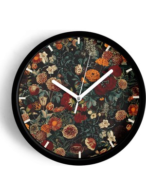 PremiumPort Renkli Çiçek Temalı Modern Duvar Saati, 30CM, Siyah Kasa, Cam Önü, Sessiz Mekanizma