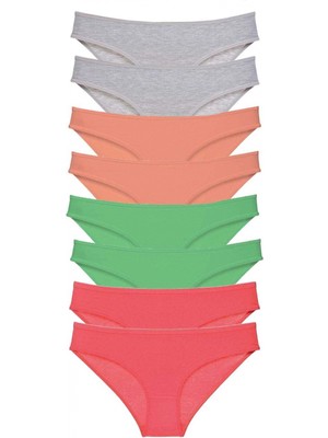 MiraLive 8 Adet Süper Eko Set Likralı Kadın Slip Külot Gri Pudra Yeşil Fuşya