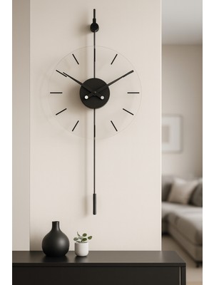 PremiumPort Büyük Boy Siyah Camlı Sessiz Modern Duvar Saati 33X85