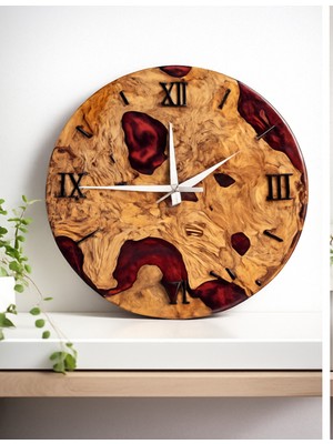 PremiumPort El Yapımı Mavi Epoksi Zeytin Ağacı Duvar Saati 35 Cm, Sessiz Mekanizma