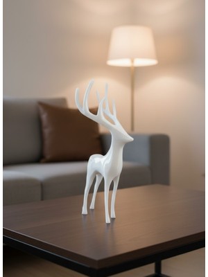 Senson Beyaz Dekoratif Geyik Figürü Şık Ev Aksesuarı - Lisinya