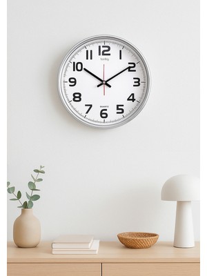 PremiumPort Krom Renk Çerçeveli Modern Duvar Saati 28 Cm, Şık ve Zarif Tasarım