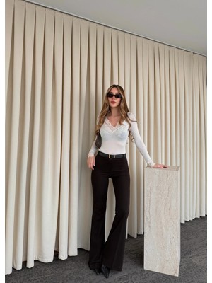 Laluvia Kahverengi Ispanyol Paça Pantolon - 1404