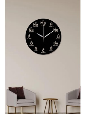 PremiumPort Şık Ahşap Periyodik Tablo Duvar Saati 40X40CM