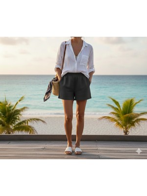 BKY Füme Yüksek Bel Penye Şort