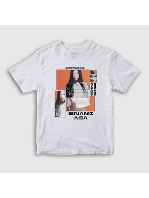 Presmono Unisex Çocuk Beyaz Camera Enami Asa Babymonster T-Shirt