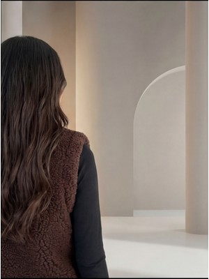 Modeva Global Kemerli Yumuşak Peluş Dokulu, Dik Yaka Tokalı Kadın Yelek