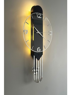 PremiumPort Uzun Dikdörtgen Saat Sarkıçlı Işıklı 65CM Siyah Gümüş Tarz