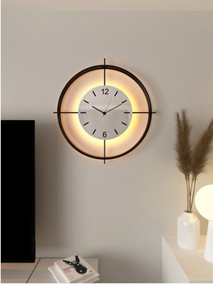 PremiumPort Büyük Boy Siyah Beyaz Metal Duvar Saati, Pilli LED Göbekli, 55X55CM