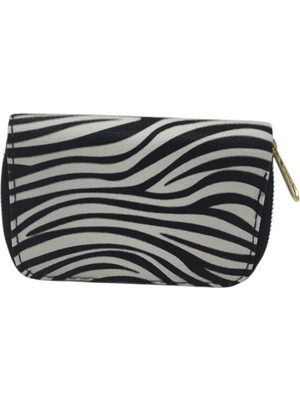 Piramit Bayan Cüzdan Zebra Desen Siyah Beyaz