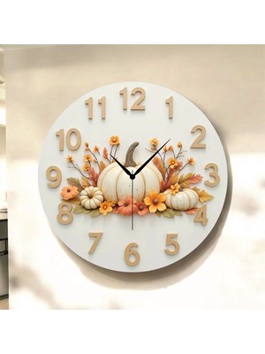 PremiumPort Renkli Kabak Çiçek Desenli Ahşap Duvar Saati Yılbaşı Hediye