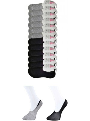 MiraLive Siyah ve Gri Kadın Babet Çorap 12 Çift