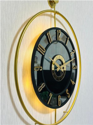 PremiumPort Şık Metal ve Cam Duvar Saati, 50X70 Cm, Işıklı, Gerçek Cam, Renk Seçenekleri