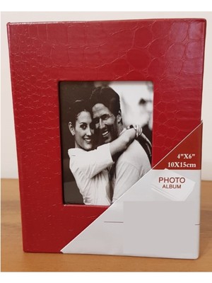 Angelphoto  100LÜ 10X15CM Fotoğraf Albümü Kırmızı - Deri Kaplı Foto Pencereli - Aile Resimleri Için Album