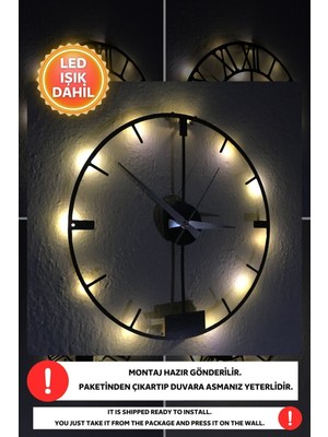 PremiumPort Renkli LED Işıklı Modern Dekoratif Siyah Duvar Saati 40X40CM