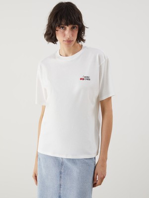 Lc Waikiki Yeni Sezon Bisiklet Yaka Baskılı Oversize Kadın Tişört