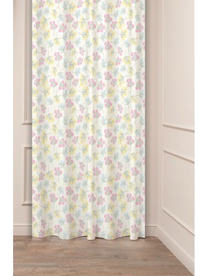 Greendecor Çiçekler Yaprak Kare Geometrik Çizgiler Desenli Özel Tasarım Dijital Baskılı (Tek Kanat) Fon Perde