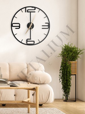 PremiumPort Şık Siyah Metal Duvar Saati 60X60CM, Modern Dekorasyon Parçası