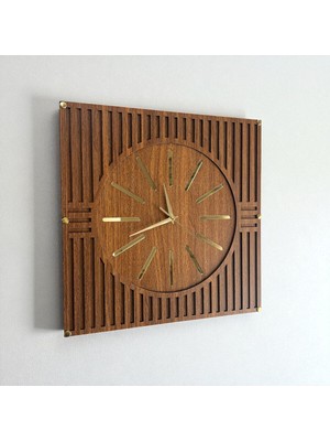 PremiumPort Rustik Ahşap Duvar Saati 40X40 Cm, Sessiz Mekanizmalı, Dekoratif Kare Tasarım