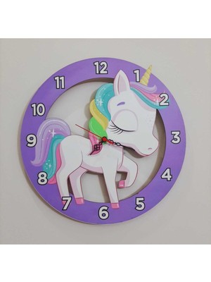 PremiumPort Renkli Unicorn Çocuk Duvar Saati, Eğlenceli ve Lazer Kesim Tasarım