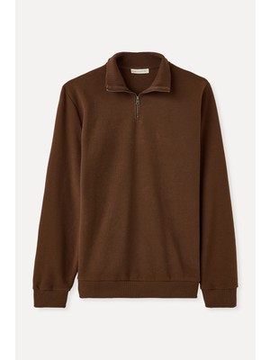 Fermuarlı Dik Yaka Sweatshırt