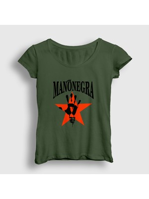 Presmono Kadın Haki Logo Mano Negra T-Shirt