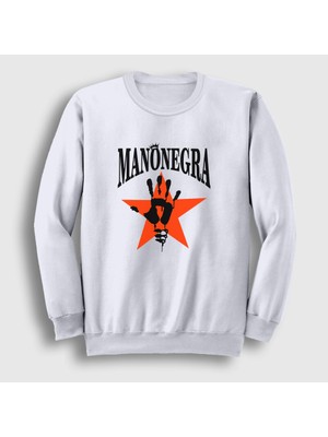 Presmono Unisex Beyaz Logo Mano Negra Sweatshirt