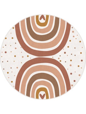 Nova Deco Gökkuşağı Kalp Desenli Yuvarlak Çocuk Odası Halısı Dijital Baskı Kaymaz Tabanlı Salon Halısı