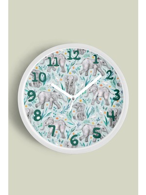 PremiumPort Sevimli Fil Temalı Çocuk Odası Modern Duvar Saati, 30CM, Beyaz Kasa, Sessiz Mekanizma