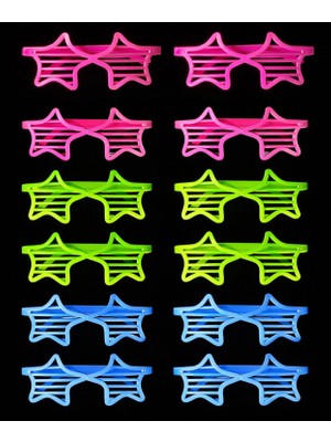 MiraLive Retro Neon Fosforlu Yıldız Panjur Gözlük - 12 Adet