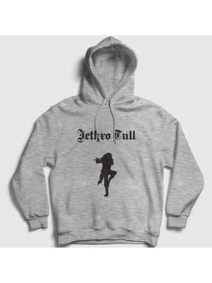 Presmono Unisex Gri Logo Jethro Tull Kapüşonlu Sweatshirt